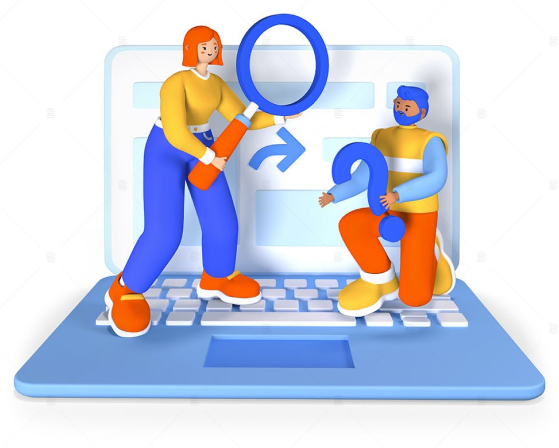 3d illustration of two persons on a laptop searching