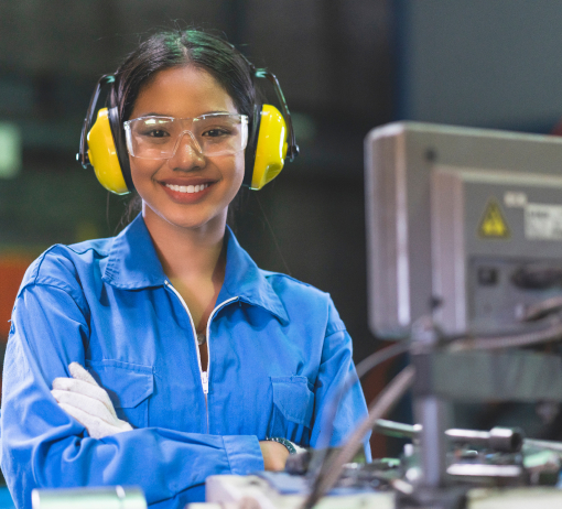 Smiling lady wearing personal protective equipment